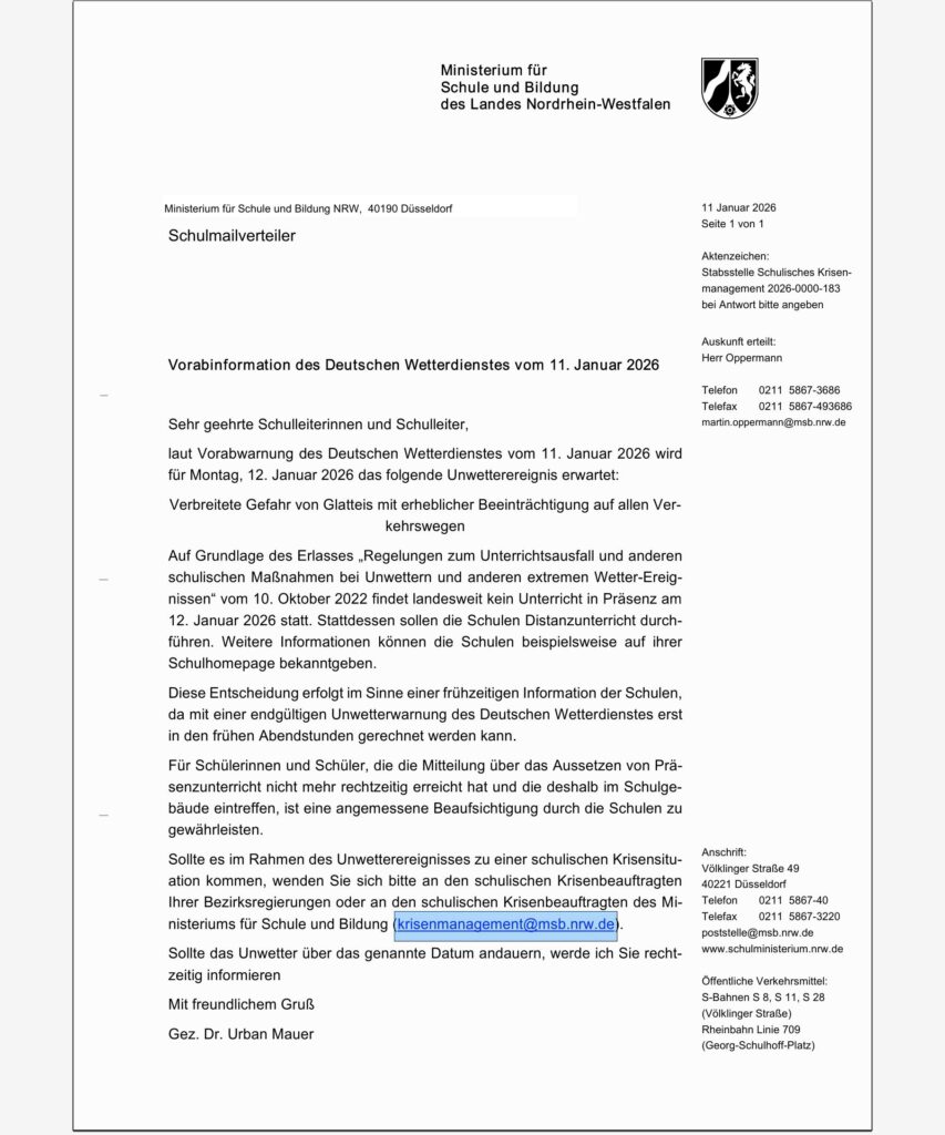 Distanzunterricht Montag 12.01.25